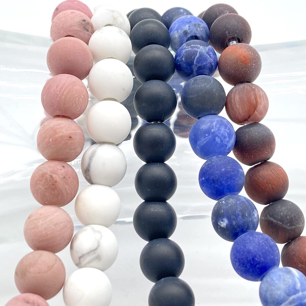 6693 AlohaGemsUSA 2.5mm Large Hole- Matte Finished 8mm Round Beads Black